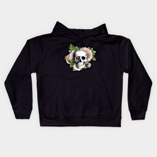 Skull and Pink Roses skull art design 3 Kids Hoodie